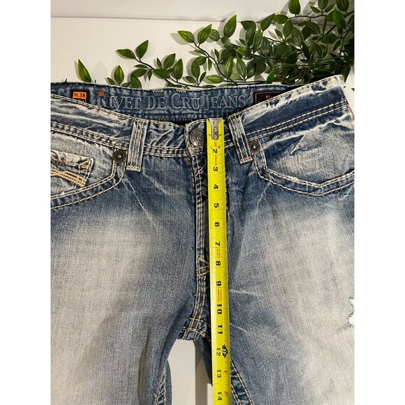 Rivet De Cru Jeans Men’s MAE RELAXED STRAIGHT Leg JEANS Distressed Faded 38x32 - Picture 12 of 16